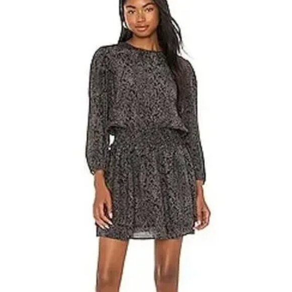 Rails Inez Mini Dress Gray Slate Python Snake Print Long Sleeve Elastic Waist Sm - Picture 12 of 12